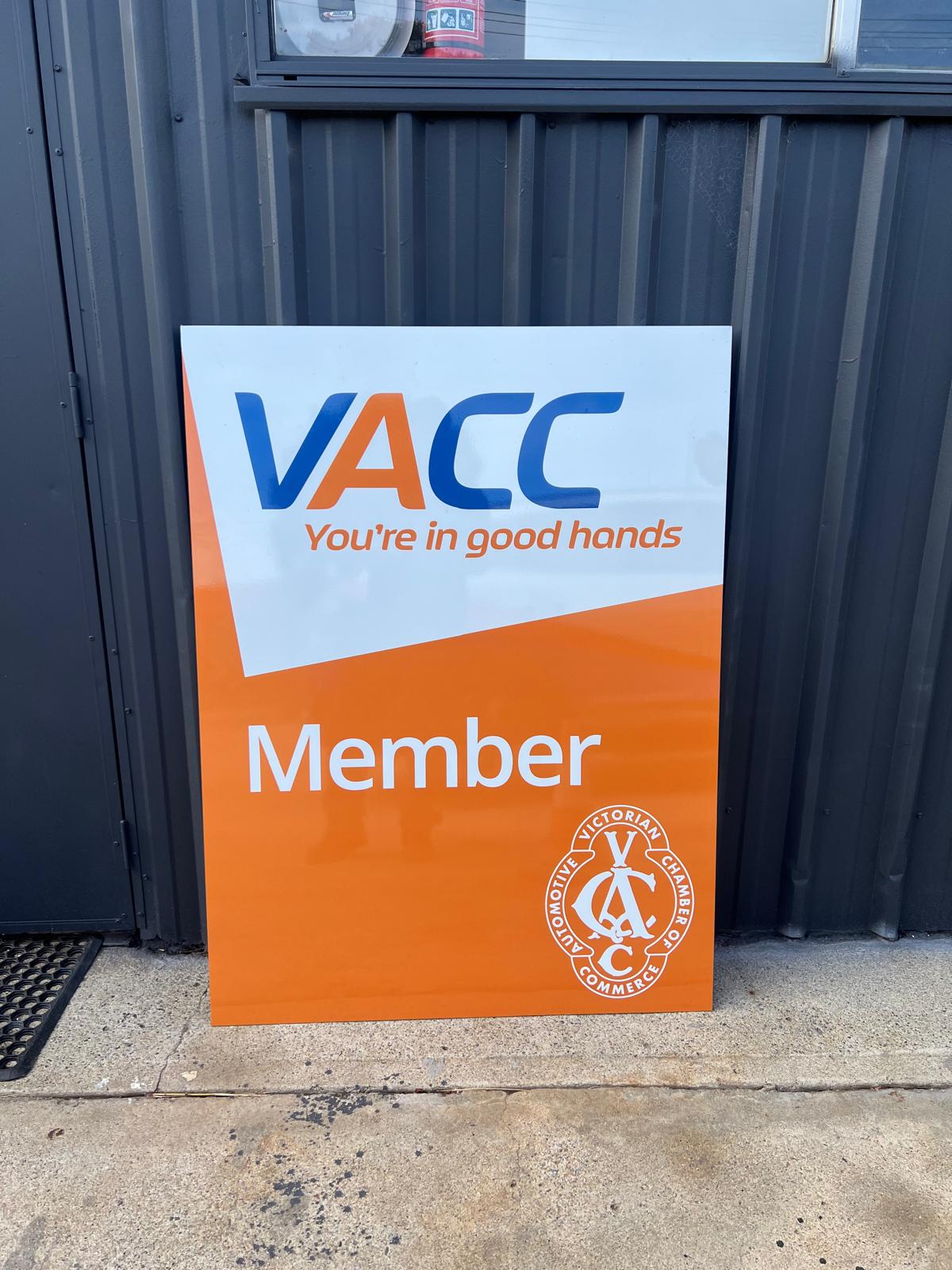VACC Member sign displayed at the BIMMER AUTOMOTIVE workshop